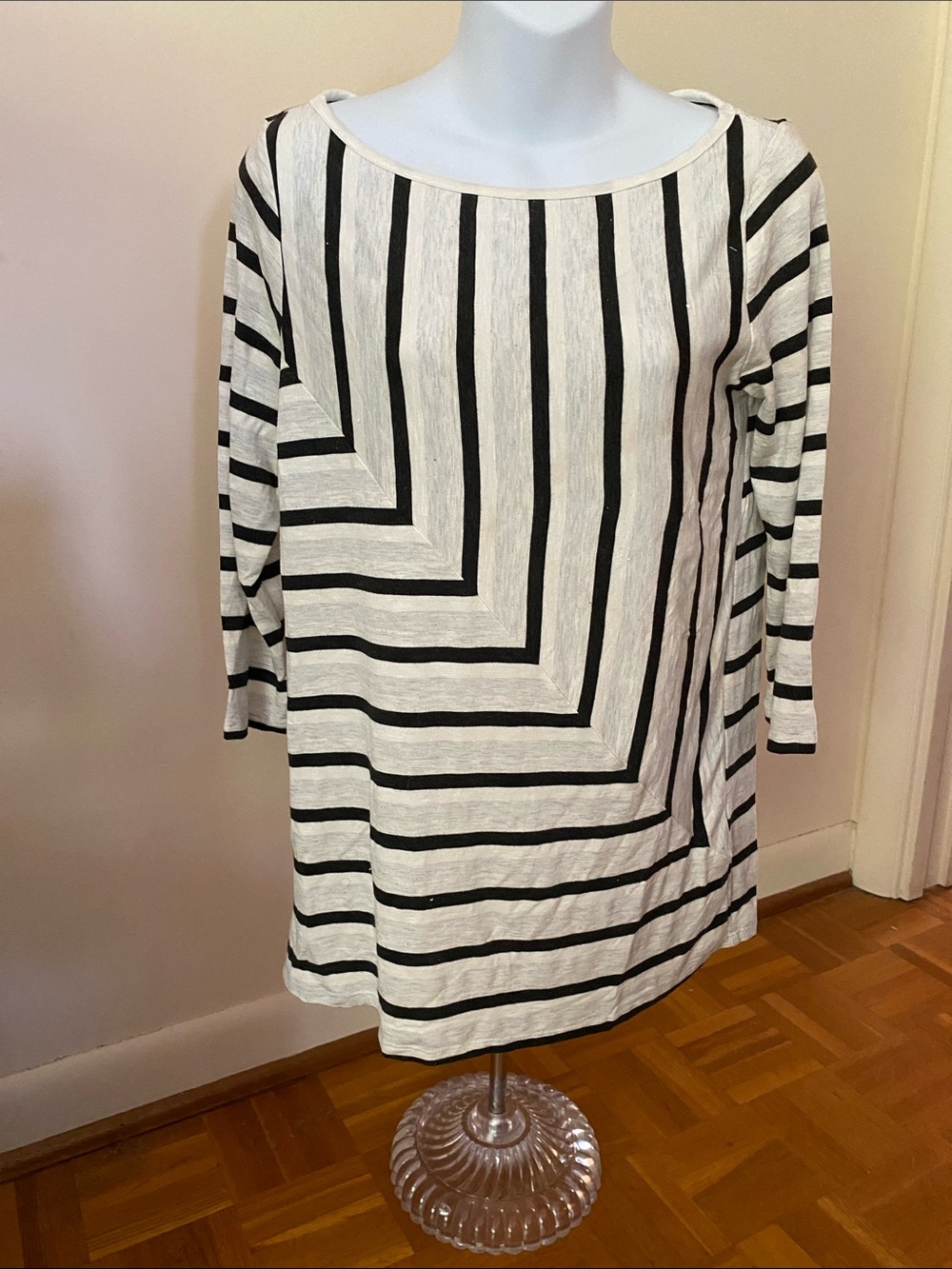 Cyrus Black & White Long Sleeve Striped Tunic Top